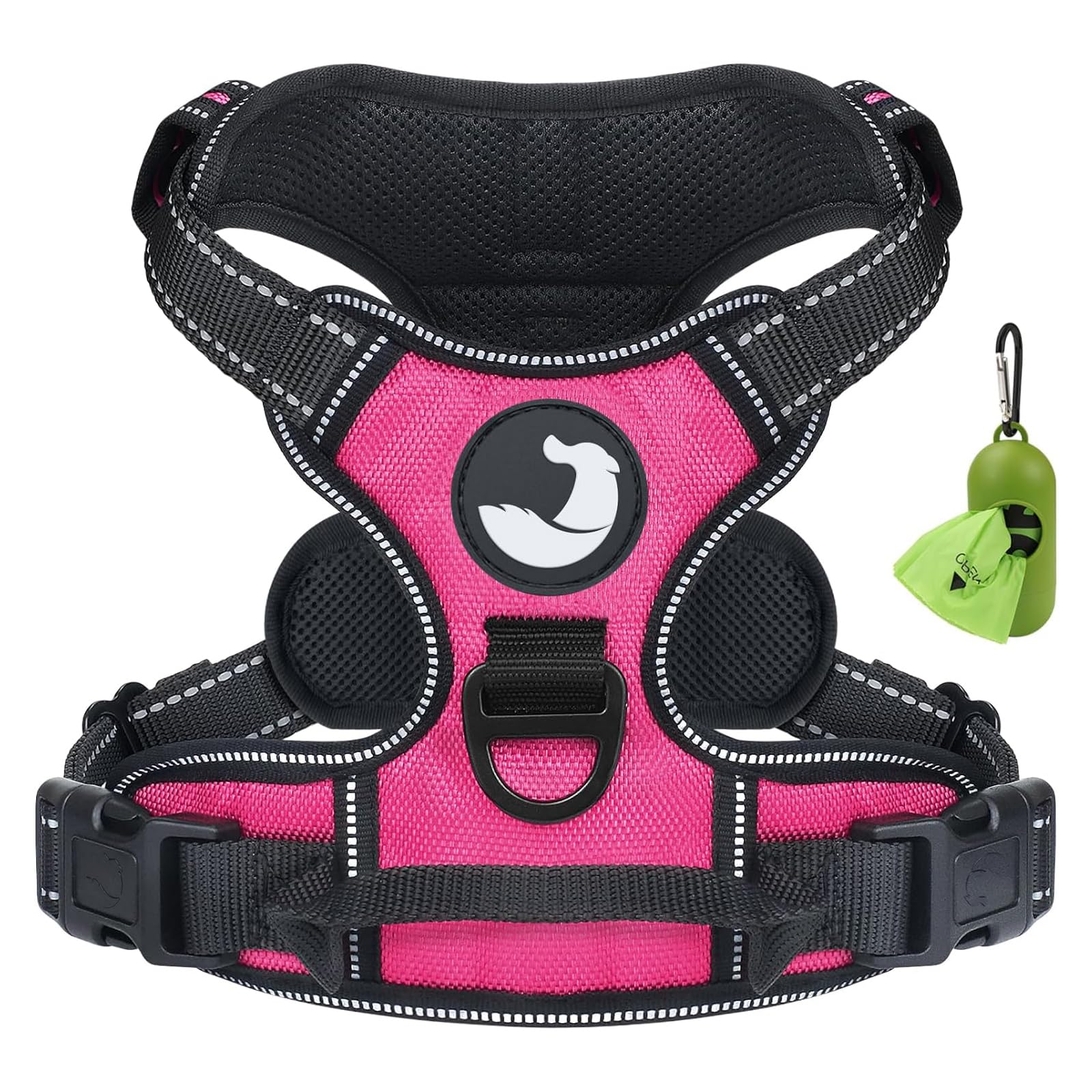 Joytale Dog Harness Small Dog No Pull Harness for Dogs with 2 Clips, Adjustable Soft Padded Dog Harness Reflective with Easy Control Handle for Walking and Training, Hot Pink, S