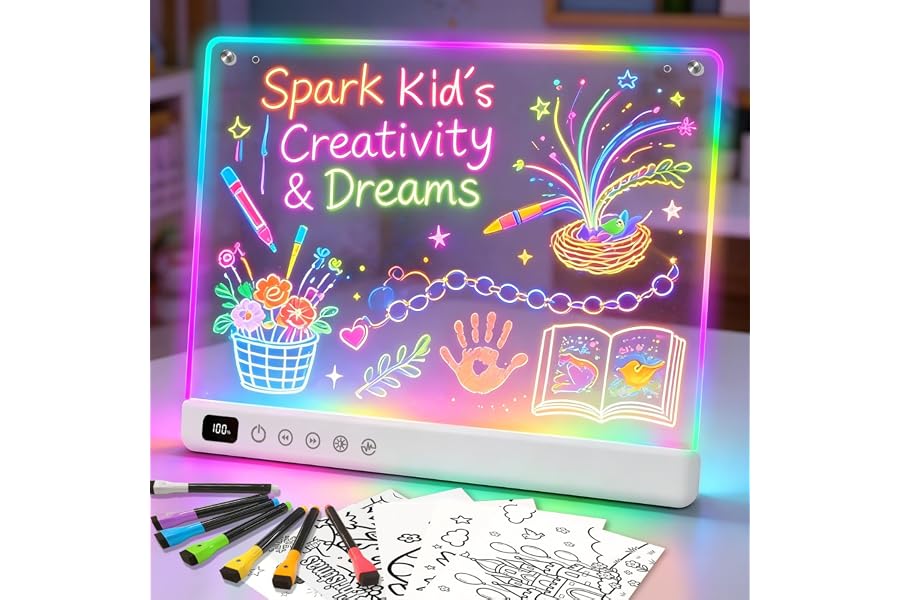 Lumiboard Led Drawing Board with 13 Light Effects, 16" Rechargeable Glow Doodle LED Note Board with Colors, Neon Light Up Dra