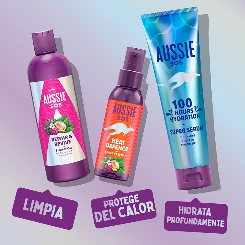 Spray SOS Heat Defence Leave In de 100ml desembaraça e protege do calor, mantendo o cabelo hidratado durante 100 horas. Enriquecido com superalimentos australianos. Fórmula Vegan