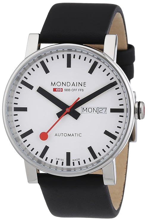 Mondaine Offizielle Schweizer Bahnhofsuhr Evo Big Herrenuhr, Weisses Zifferblatt mit Datumsanzeige, Transparenter Gehäusebode