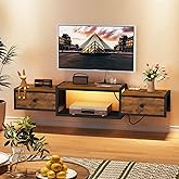 Snughome Floating TV Stand with Power Outlet 55", Wall Mounted Entertainment Center with LED Lights, Floating TV Shelf with Drawer, Wall Mounted Media Console Shelf for Living Room, Bedroom