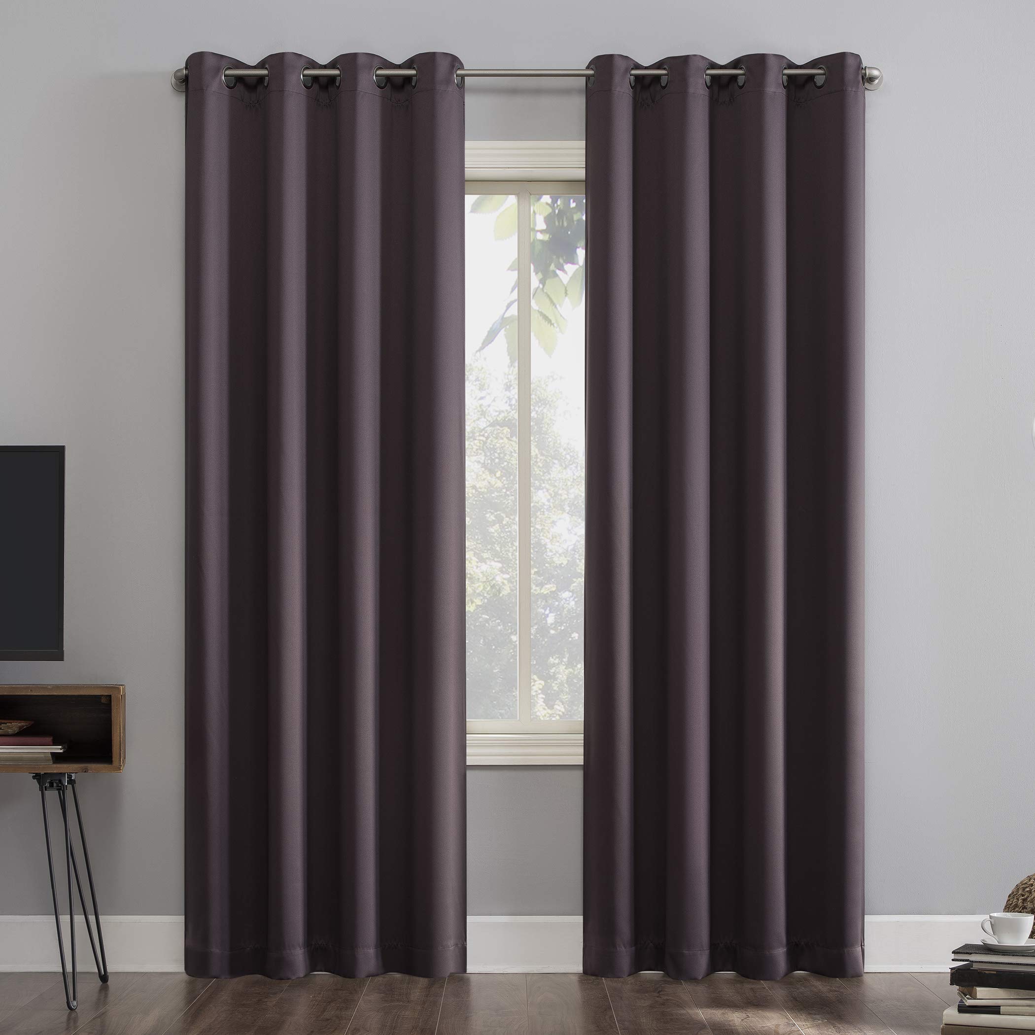 Sun Zero Nordic 2-pack Theater Grade Extreme 100% Blackout Grommet Curtain Panel Pair, 52" x 63", Fig