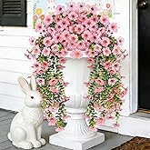 AmberFun Artificial Hanging Flowers for Outdoors, UV Resistant 2PCS Fake Silk Flowers for Outside, Realistic Faux Plants for Hanging Baskets, Planters - Porch, Patio, Yard Décor (Pink)