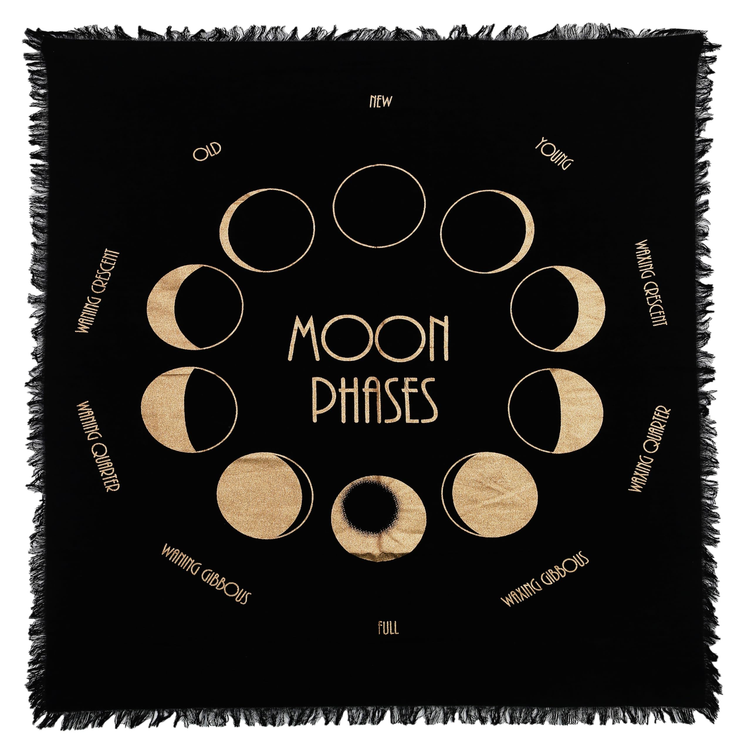 Indian Consigners Moon Phases Altar Cloth Wiccan Table Cover for Tarot & Spiritual Decor – Full Lunar Cycle Design