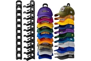 M&C MUSIC COLOR 2 Pack Hat Organizer for Baseball Caps, Hat Rack for Wall Hold Up to 20 Hats, Hat Holder with Strong Adhesive and Screws, Hat Organizer Wall Mounted Hat Hanger Display for Door Closet Bedroom(B-Black)