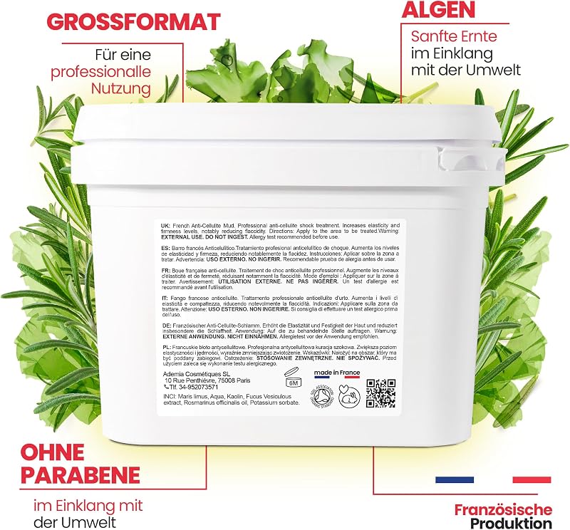 Meeresalgen Anti-Cellulite Schlamm: Bekämpft Cellulite und Hauterschlaffung. Straffender Effekt und sichtbare Ergebnisse. Professionelle SPA-Schlamm-Schockbehandlung - Ready To Use - 6000 g 6 kg