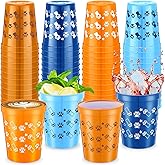 MotiMind 48 Pcs Blue Dog Birthday Party Supplies Reusable 16 oz Plastic Cups Bulk Paw Print Fun Drinkware Cartoon Themed Cups Orange Blue Dog Party Decorations for Baby Shower Birthday