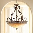 kathy ireland Sterling Estate Golden Bronze Pendant Chandelier 26 1/2" Wide Rustic Champagne Glass Bowl Shade for Dining Room House Foyer Entryway Kitchen Bedroom Living Home High Ceilings