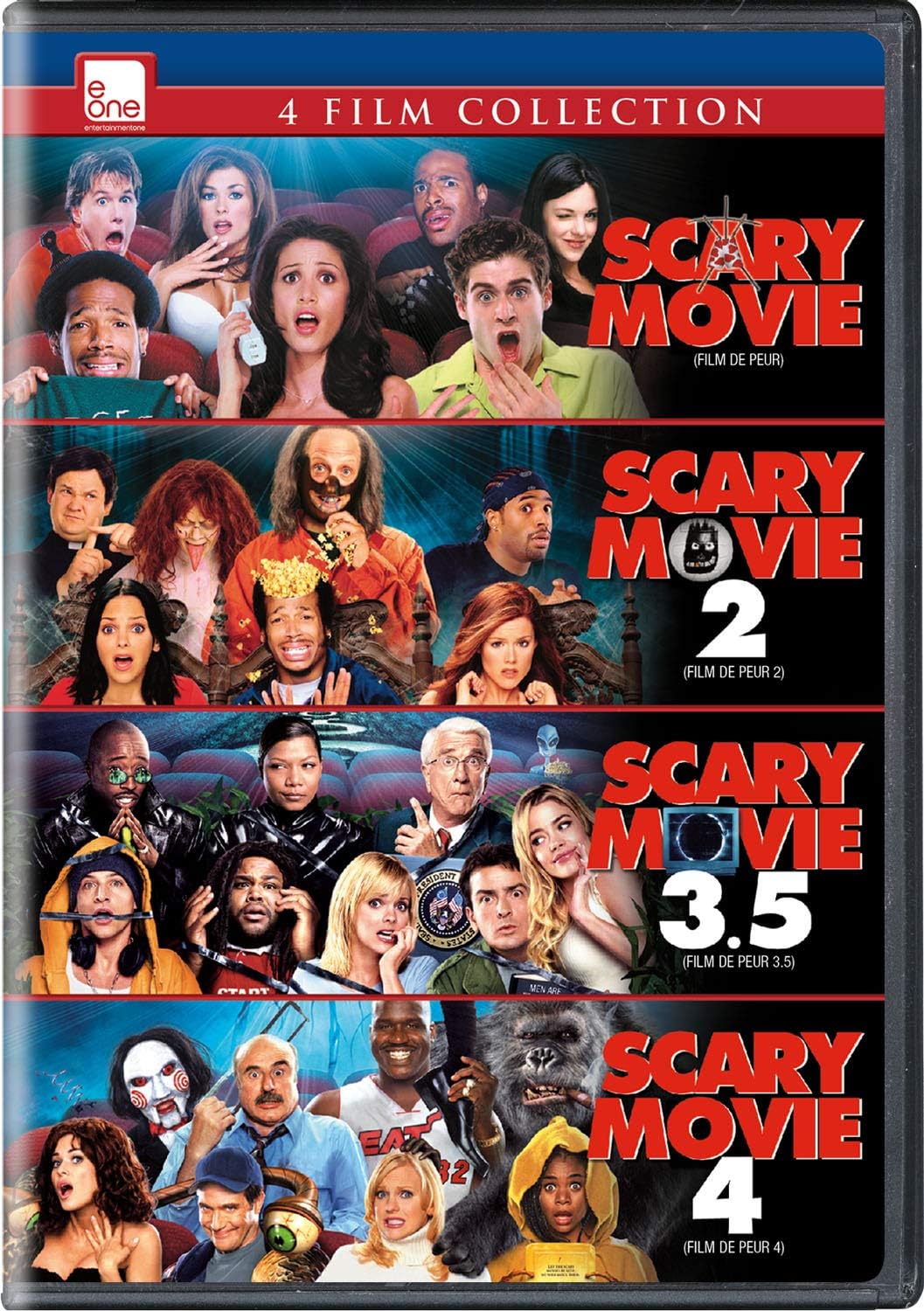 Scary Movie 1 4 Franchise Coll Bilingual Amazon Ca Anna Ferris Regina Hall Carmen Electra Marlon Wayans Pamela Anderson Craig Bierko Dave Sheridan Shawn Wayans Jenny Mccarthy Bill Pullman Shannon Elizabeth Andy Richter Charlie Sheen