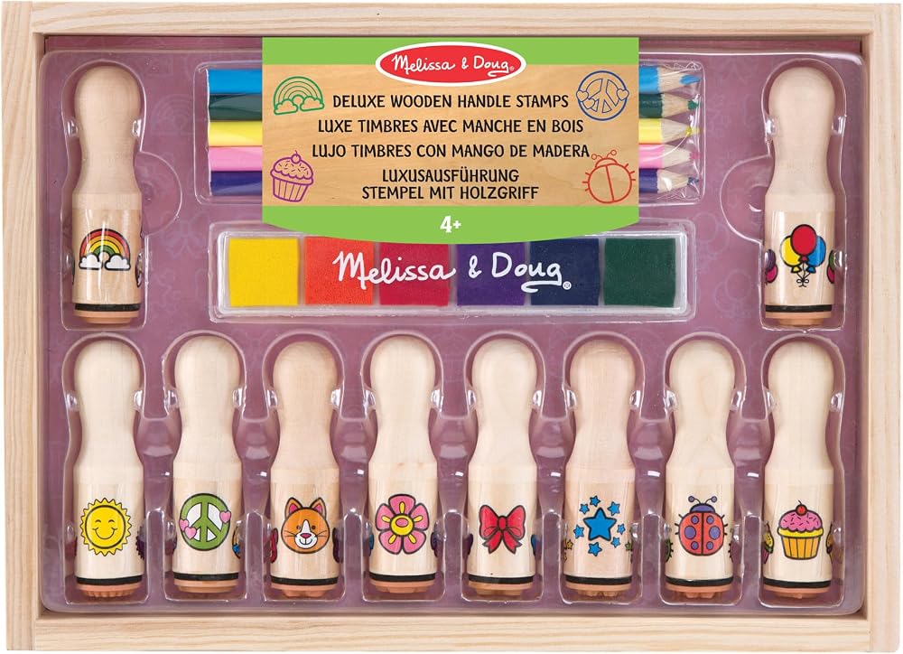 Melissa & Doug Wooden Stamp Set with Colouring Pencils - Kids Arts & Crafts Age