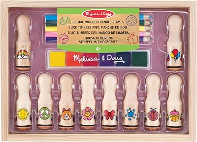 Melissa & Doug Wooden Stamp Set with Colouring Pencils - Kids Arts & Crafts Age
