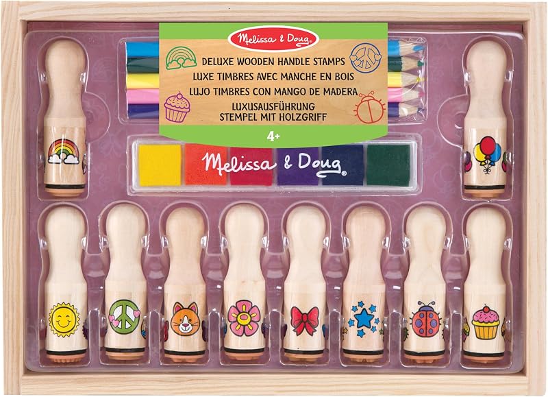 Melissa & Doug Wooden Stamp Set with Colouring Pencils - Kids Arts & Crafts Age