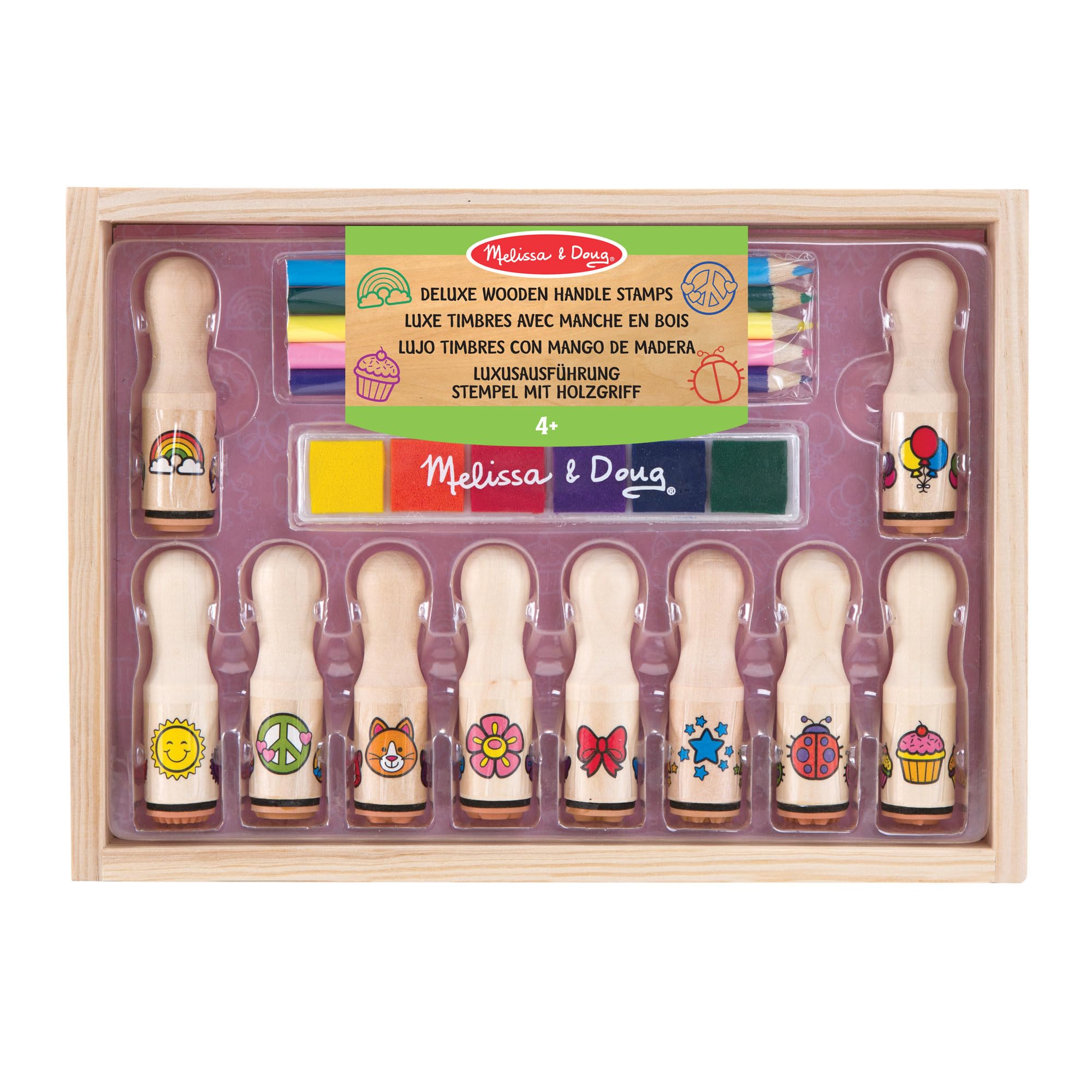 Melissa & Doug Wooden Handle Stamp Set with Colouring Pencils for Children, Arts and Crafts for Kids Age 4+, Toys for Boys & Girls Gifts, Kids Art Set Gift for 4 Year Old — image 1