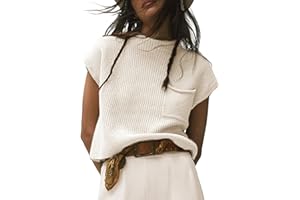 Himosyber Women's Solid Sleeveless Vest Mock Neck Cap Sleeve Knitwear Sweater Tops