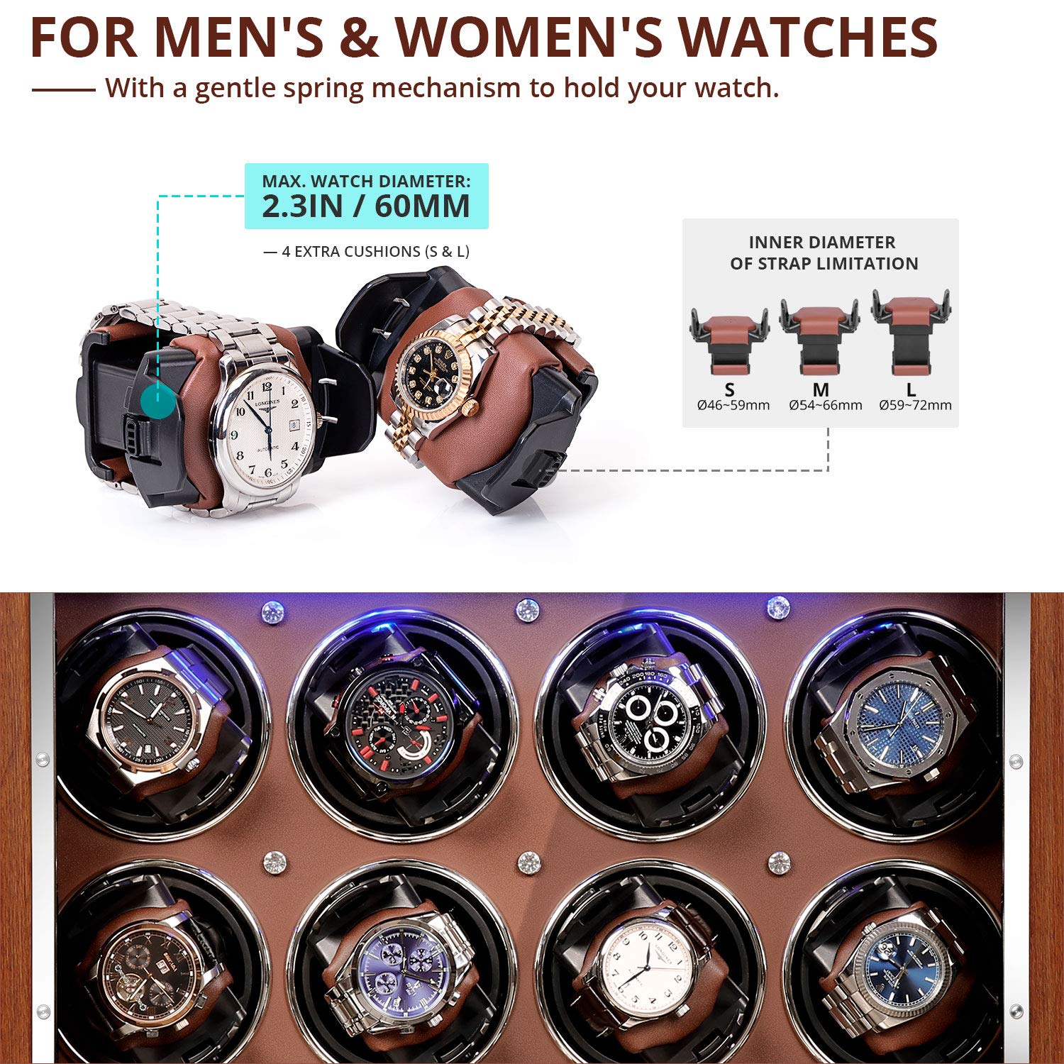 LUKDOF Automatic Watch Winder, Luxury Walnut Watch Winder for Rolex with Quiet Motor and Adjustable Upgraded Watch Pillows Battery Powered or AC Adapter Watch Winder Box for Men and Women