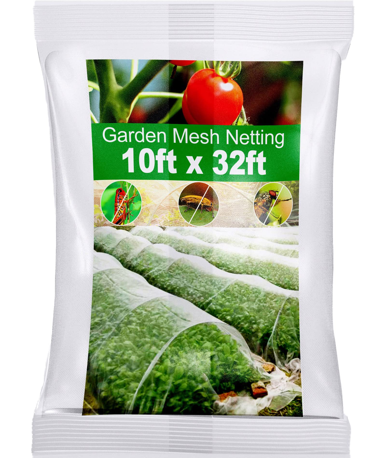 Wohohoho Garden Insect Mesh Netting 10ft x 32ft (3m x 10m), 1mm Ultra Fine Plant Covers for Garden Protection. Mosquito Net Pest Barrier for Vegetables Fruits Greenhouse Row Cover Raised Bed Barrier