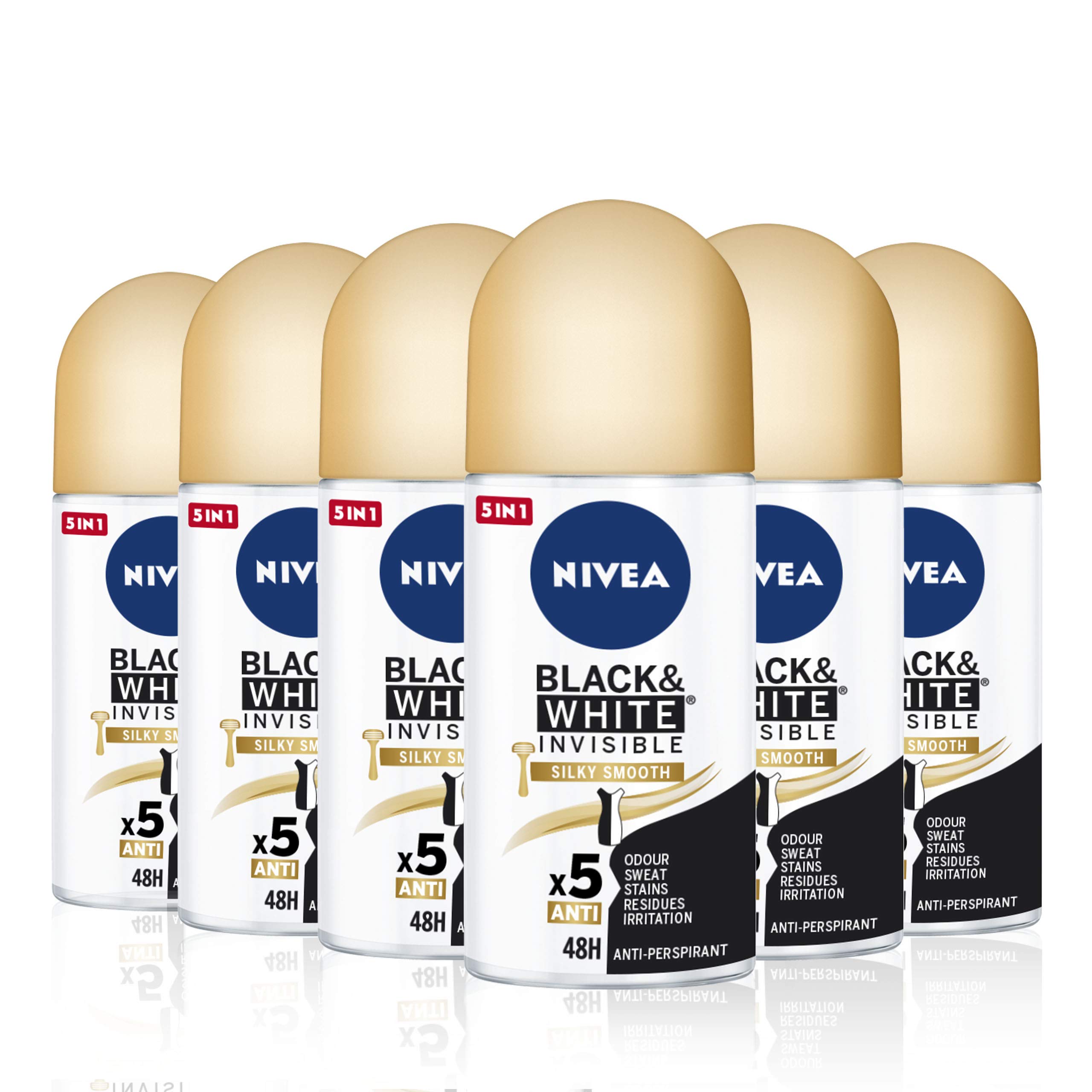 Nivea (Black & White Invisible Silky Smooth) Deodorant - 6 x 50ml (Total 300 ml.)