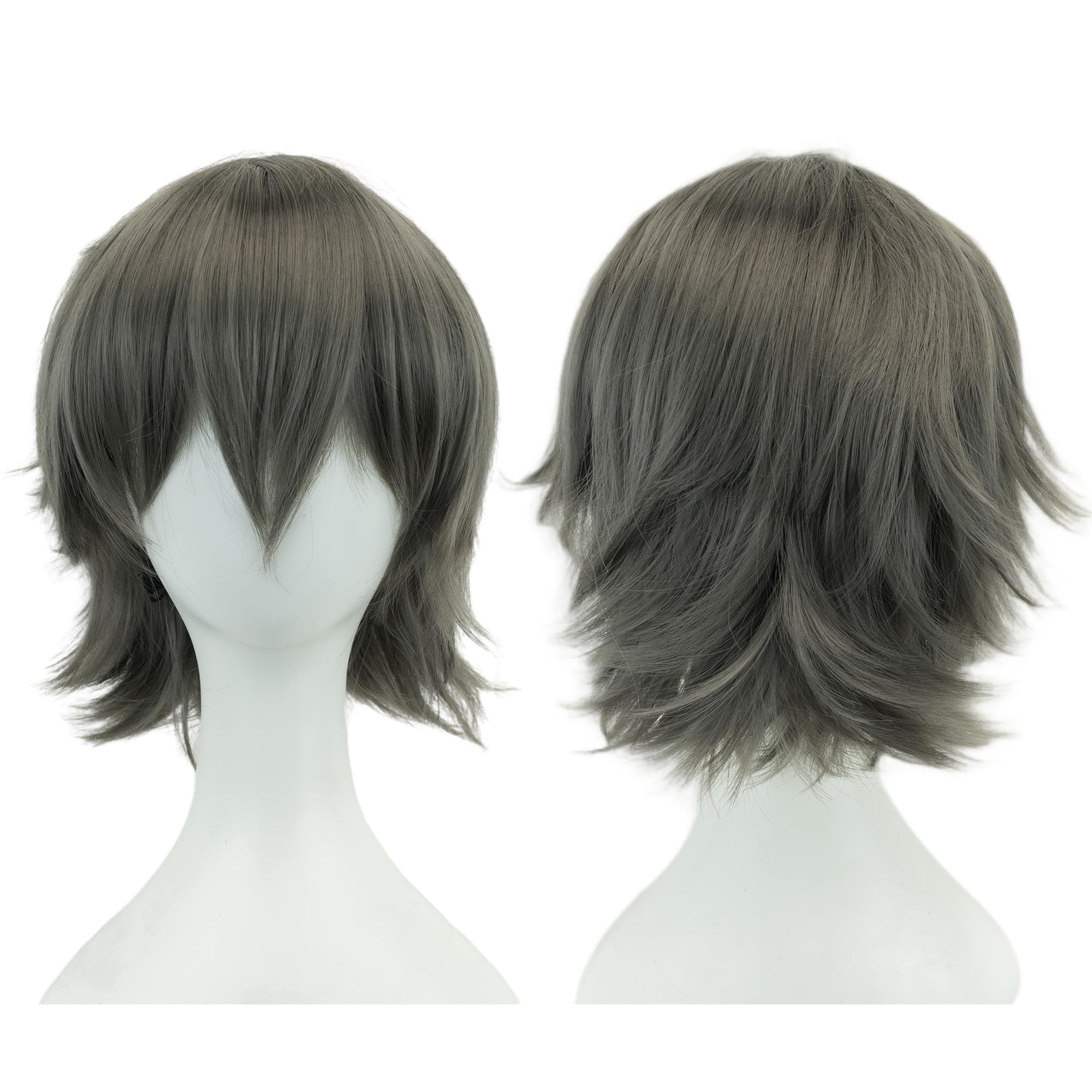 IMISSU Unisex Short Hair Party Wig with Bangs Halloween Costume Wigs (Space Ash)