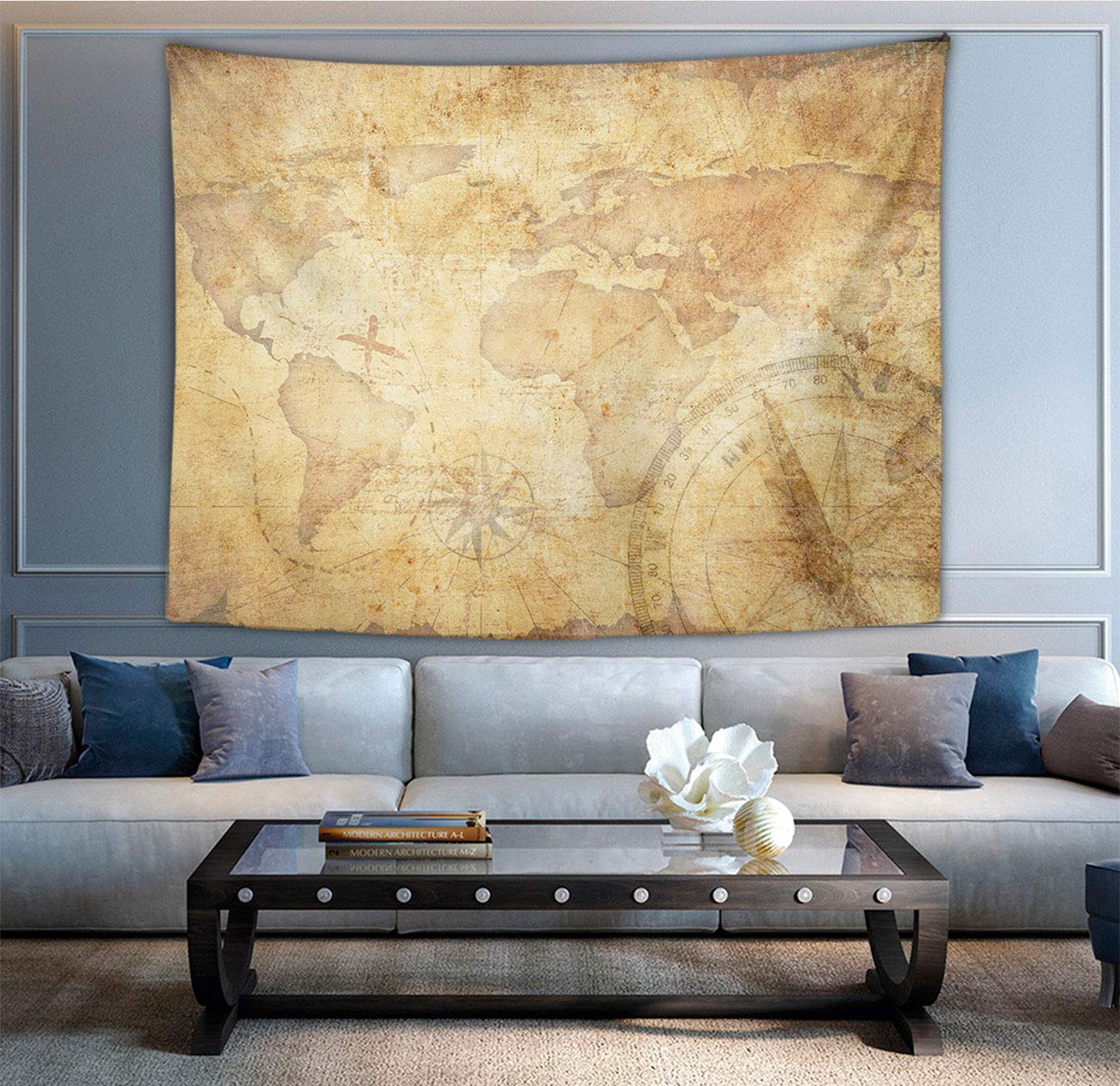 NiYoung Hippie Wall Tapestry Bedspread Picnic Bedsheet Blanket Wall Art Polyester Aged Treasure Map Tapestries Home Decorations for Living Room Bedroom Dorm Decor in 40x60 Inches