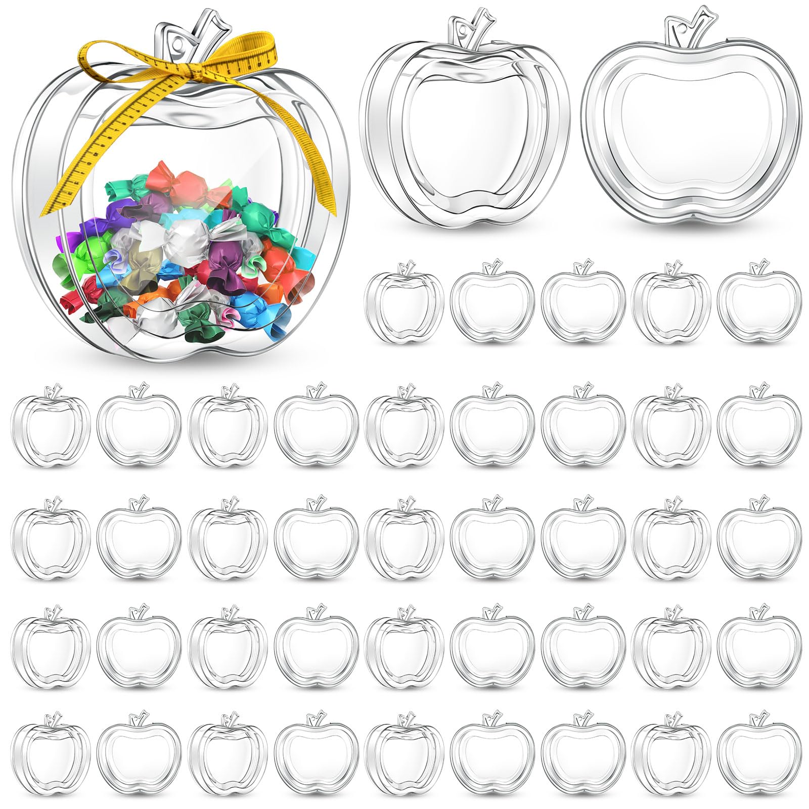 Photo 1 of Demonwer 48 Pcs Back to School Gifts Acrylic Apple Containers Apple Shaped Candy Boxes Thank You Teacher Candy Jar with Ruler Ribbon for Fillable Classroom Back to School Favor Supplies