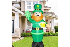 FARONZE 8 FT St. Patrick's Day Inflatable Leprechaun, Blow up Leprechaun Holds Shamrock and Beer Cup Outdoor Decoration with LED Lights, Perfect for Yard Garden Lawn Front Door Holiday Decor