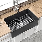 HOMLYLINK Black Farmhouse Sink 33 x 20 Inch, Firecaly Apron Front Undermount Farm Sink, Single Bowl, with Accessories 2 Types