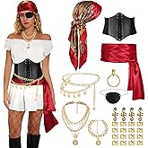 Womens Pirate Costume Accessories Set for Halloween Cosplay Party Pirate Theme Red