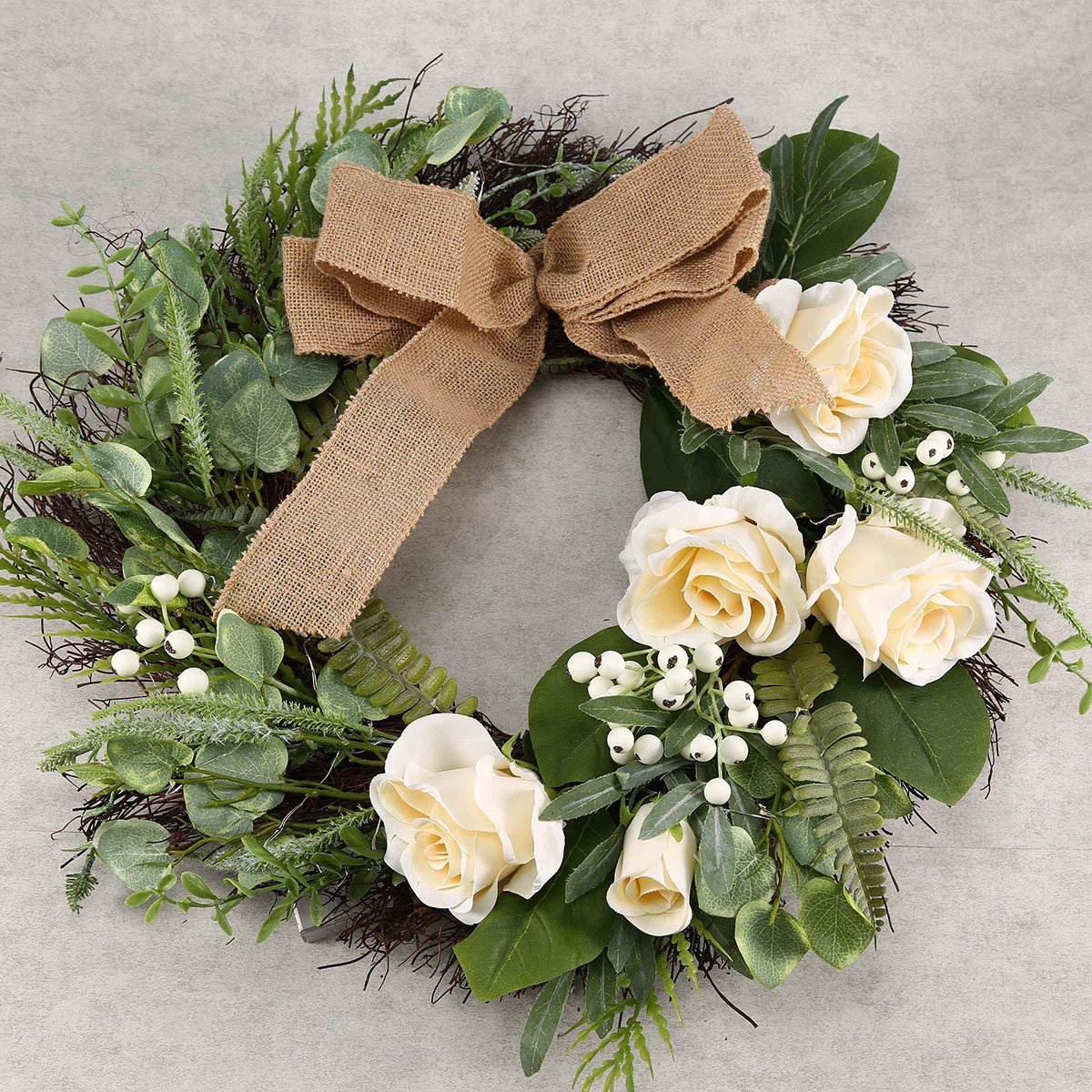 Artificial Outdoor Wreath With Lights 19 Inch Handcrafted Wreaths for Winter Home Decor, Green Front Door Wreath for Garden (Rose)