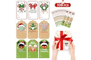 SIONOIUR Christmas Gift Tags 108 Pcs Merry Christmas Party Favor Name Tags, Presents Stickers Self Adhesive Labels for Xmas Party Seasonal Gift Wrapping Holiday Decor, 9 Designs