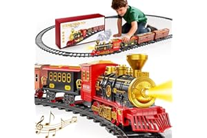 NOVALUKI Electric Train Set for Kids, Christmas Train Toys with Smoke, Light and Sound, DIY Building Train Tracks Under Christmas Tree, Classic Model Trains Gifts for Boys Girls 3 4 5 6 7 8 Years Old