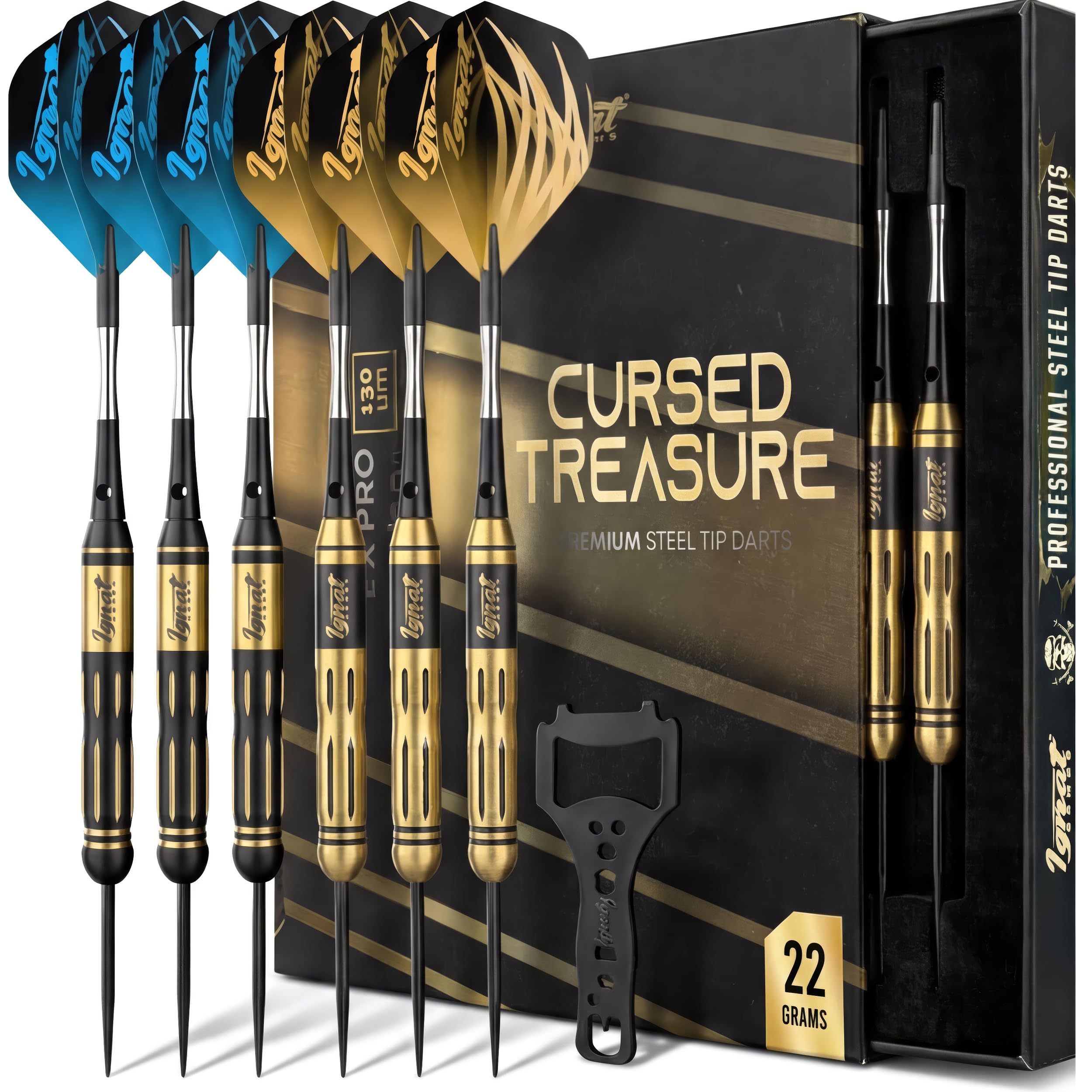 IgnatGames Premium Steel Tip Darts – 3/6/12 Pack Brass Barrels with Aluminum Shafts, 16 GlideXPro Flight Set, Tool Kit & Giftable Case