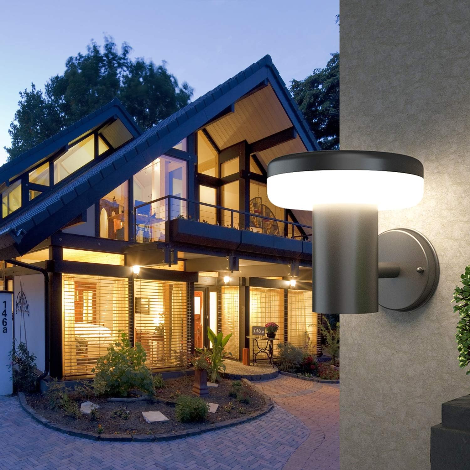NBHANYUAN Lighting LED Outdoor Wall Light Fixtures Exterior Wall Sconce Black Stainless Steel Weatherproof 3000K Warm Light Front Door Porch Light 9W 110V 1000LM [Energy Class A+] - - 