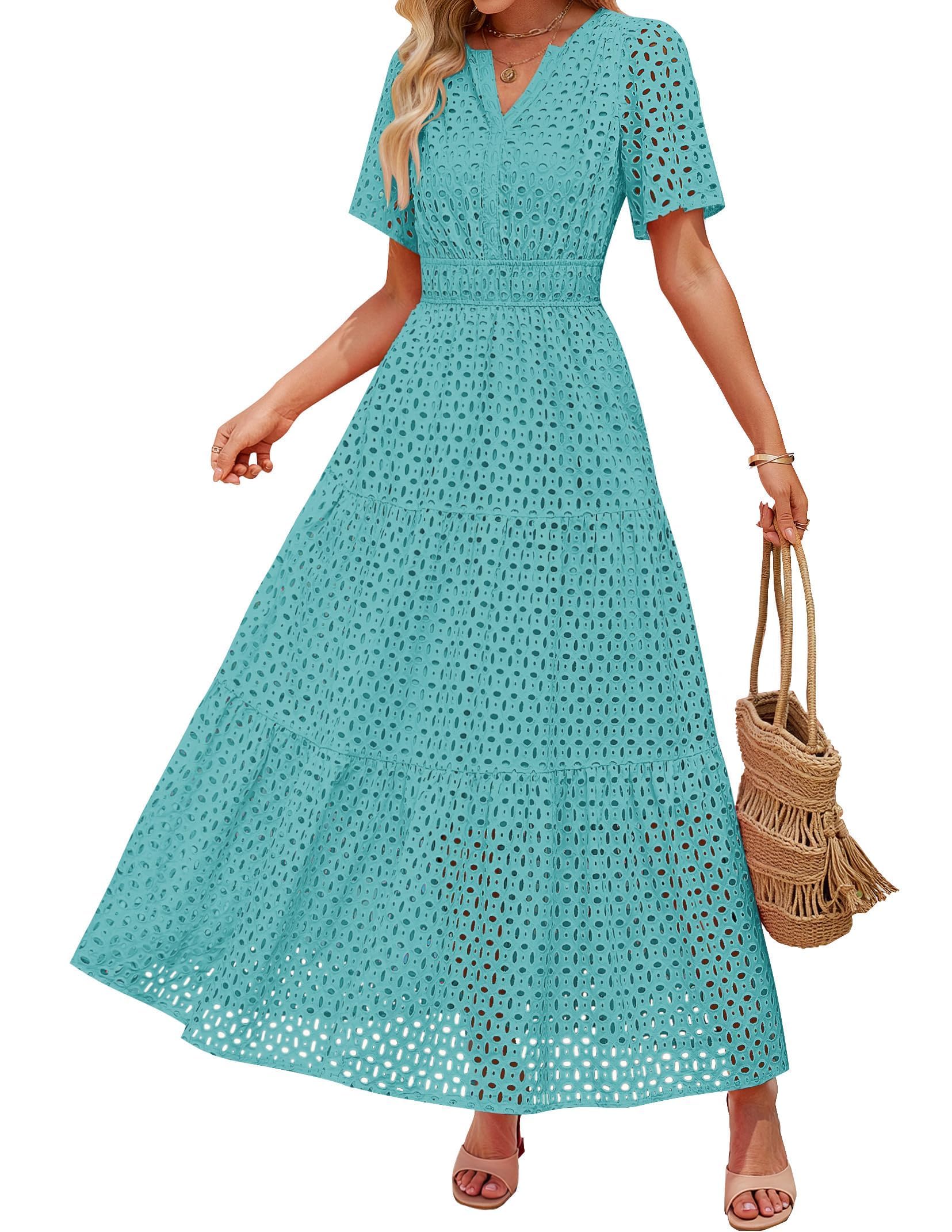 ZESICA Women's 2025 Summer Short Sleeve Maxi Dress