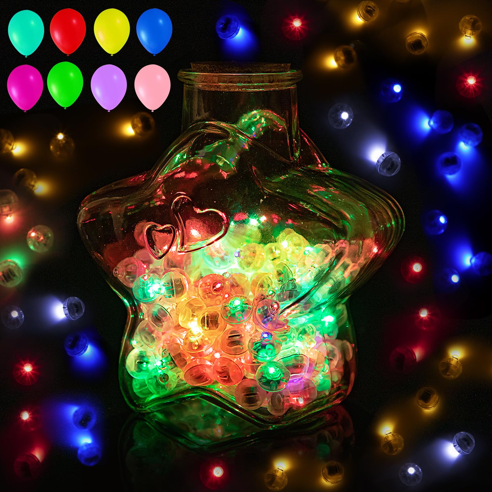 Photo 1 of 100PCs Mini Led Lights,Flash Led Balloons Light 5 Colors for Party Decorations Neon Party Lights for Paper Lantern Easter Eggs Birthday Wedding Halloween Christmas Decoration - Blinking Mix Color