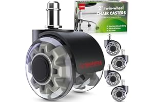 SEDDOX IDEAS FOR YOUR HOME SEDDOX Office Chair Wheels Replacement Set of 5 - Dual 2 Inch Soft Chair Casters for Hardwood Vinyl Tile - Heavy Duty & Safe for All Floors - Universal Fit Most Computer Gaming & Desk Chairs - Grey