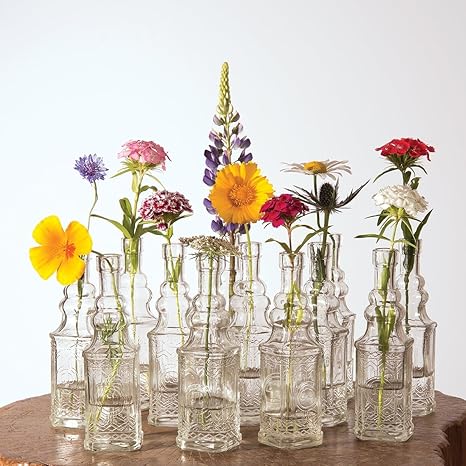 Luna Bazaar Small Vintage Glass Bottle Set 6 5 Inch Square