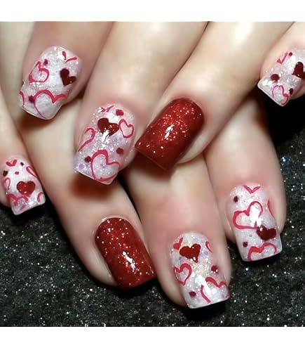 Amazon.com: 24pcs Valentines Nails - Short Square Press On Nails
