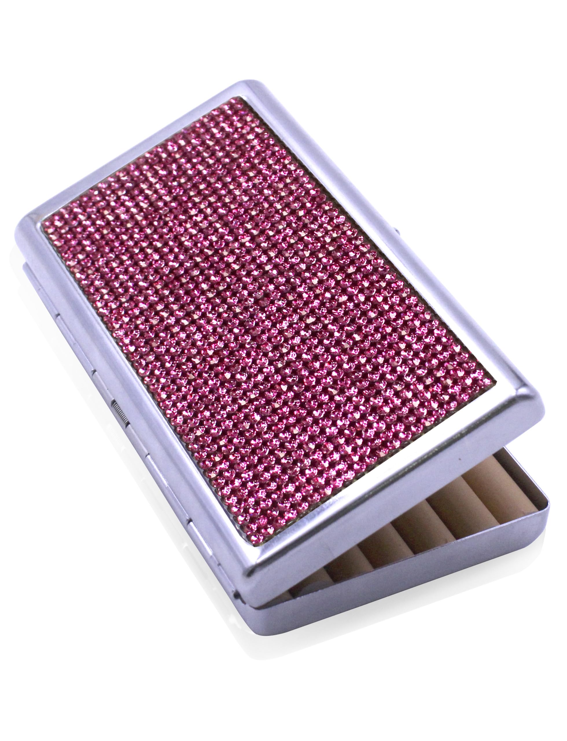HUMWE Bling Rhinestone Crystal Cigarette Case for Women Men, Metal Pink