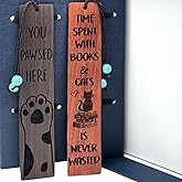 Cat Bookmark – Cute Cat Bookmarks for Women & Kids, Beaded & Wooden Bookmark Cat Book Marks, You Paused Here, Funny Gifts, Book Lover Stocking Stuffers, Books and Cats Gift - BOPAWS