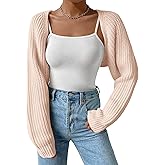 SECRETEYARD Women's Long Sleeve Open Front Knitted Crop Cardigan Drop Shoulder Knit Bolero Shrug Sweater