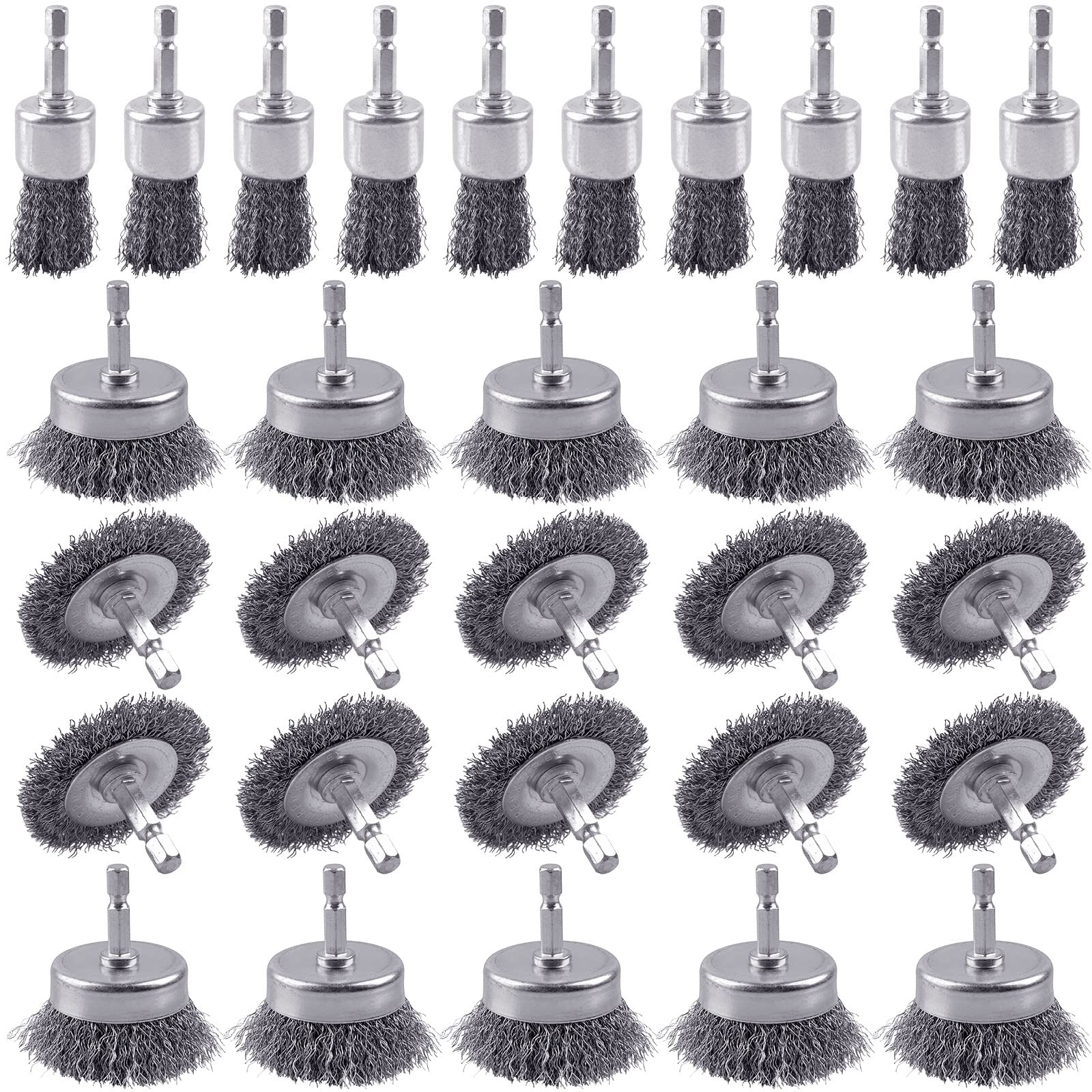 Photo 1 of 30 Pack Carbon Steel Wire Wheel Brush, Rocaris Cup Brush, Wheel Brush, Pen Brush Set with 1/4-Inch Hex Shank for Rust Removal, Corrosion and Scrub Surfaces