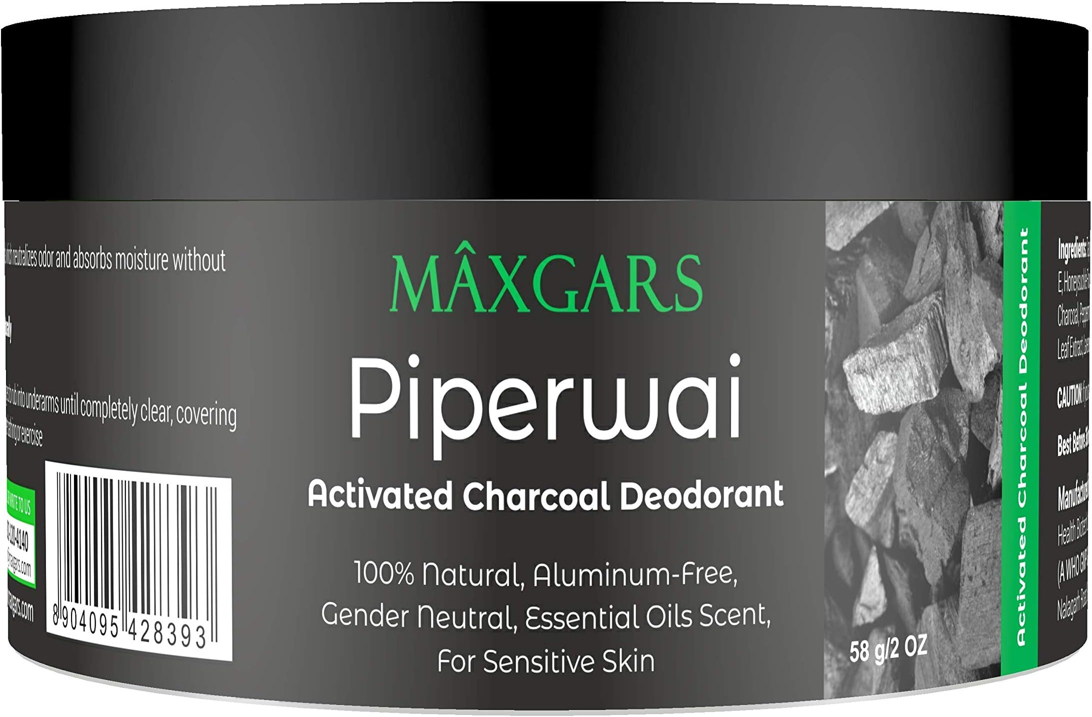 Maxgars Piperwai - All Natural Activated Charcoal Deodorant for Men and Women