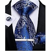 DiBanGu Paisley Ties for Men Silk Necktie and Pocket Square Cufflinks Tie Clip Set Woven Classic Mens Tie for Wedding Party