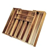 KITEISCAT Acacia Wood Expandable Silverware Organizer, Kitchen Utensil Drawer Organizer for Forks & Spoons, 8-Compartment Cutlery Tray, Flatware Holder