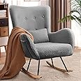 Waleaf Rocking Chair Nursery, Teddy Upholstered Rocking Chair Indoor with High Backrest Glider Accent Chair, Padded Seat Nursing Chair Comfy Chair for Bedroom (Gray)
