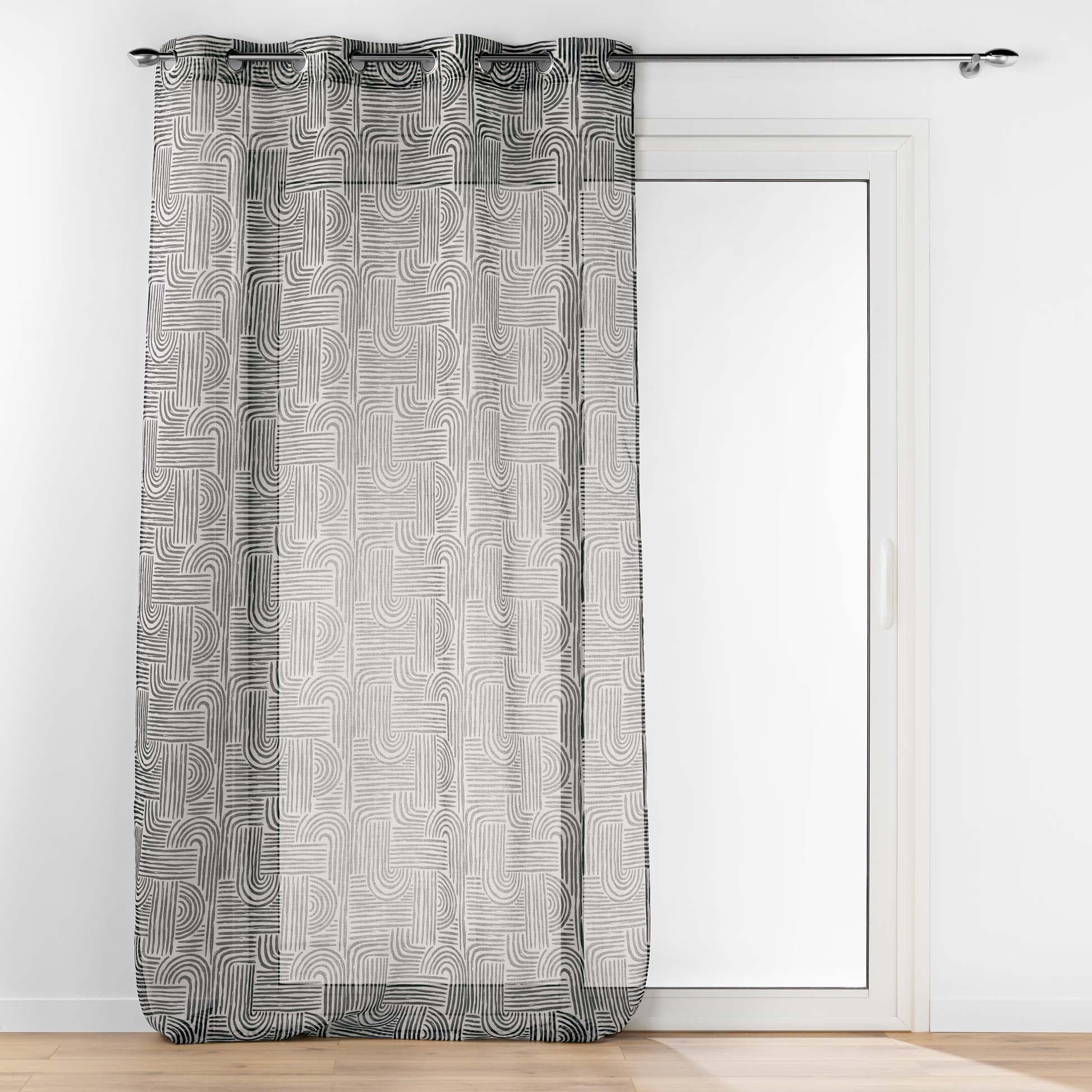 Douceur d'Intérieur, Net Curtain with Eyelets (140 x 240 cm) Pandora Black Sandblasted Printed Voile