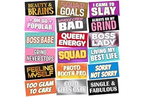 BEEVEER 24 Designs Fun Photo Booth Props Fun Photo Booth Sign Decorations Double Sided 11x5.5 Inch Funny Props for Photoshoot DIY Water Proof Selfie Signs PVC Multi Color Printing for Party Supplies
