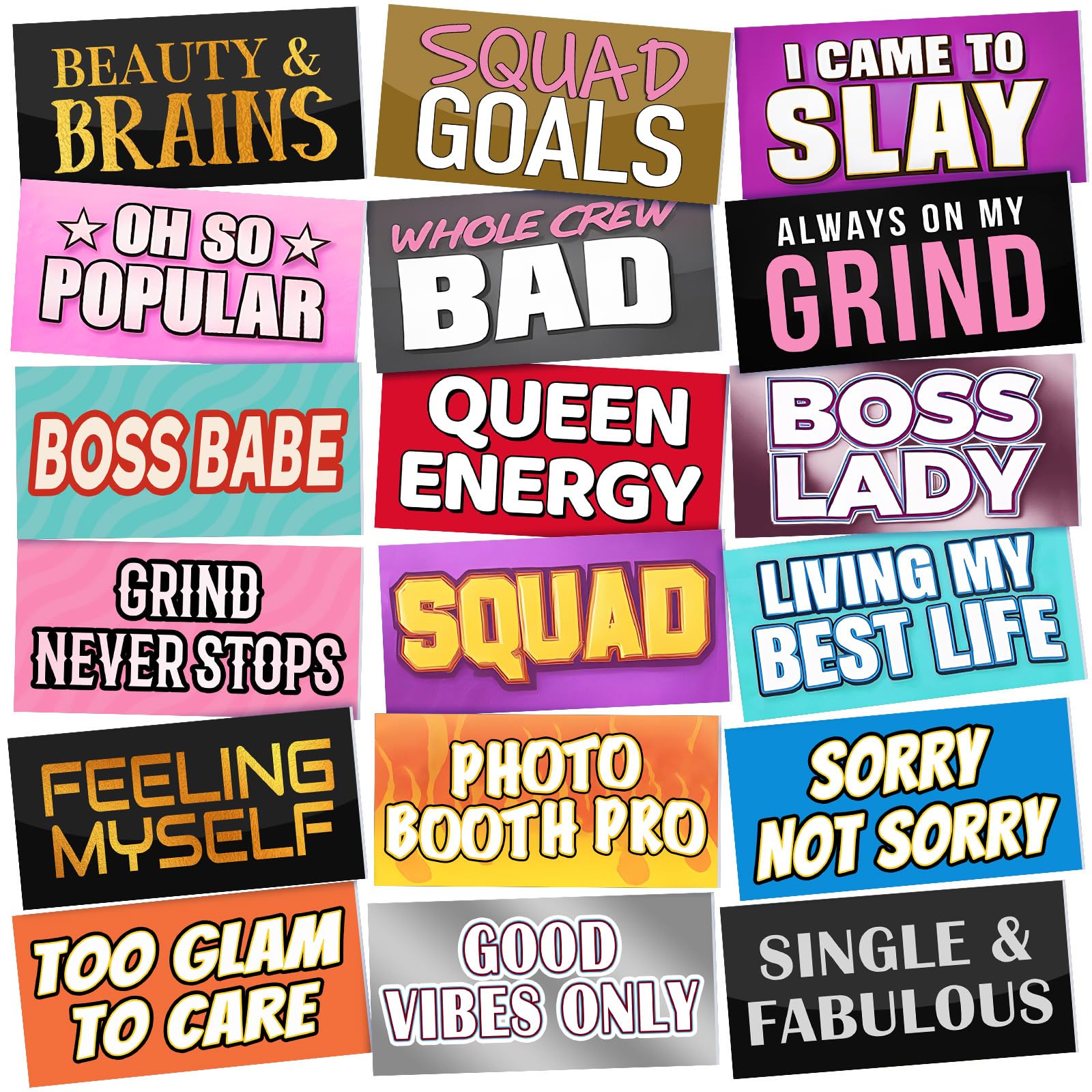 Photo 1 of 24 Designs Fun Photo Booth Props Fun Photo Booth Sign Decorations Double Sided 11x5.5 Inch Funny Props for Photoshoot DIY Water Proof Selfie Signs PVC Multi Color Printing for Party Supplies