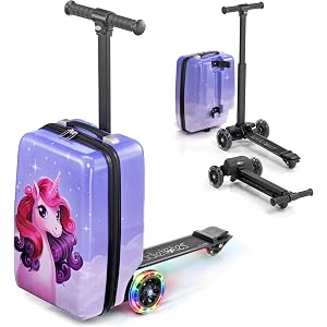 Kiddietotes Detachable Girls Scooter Suitcase, Ride-On Rolling Carry-On | Carry-on with TSA-friendly sizing that detaches int