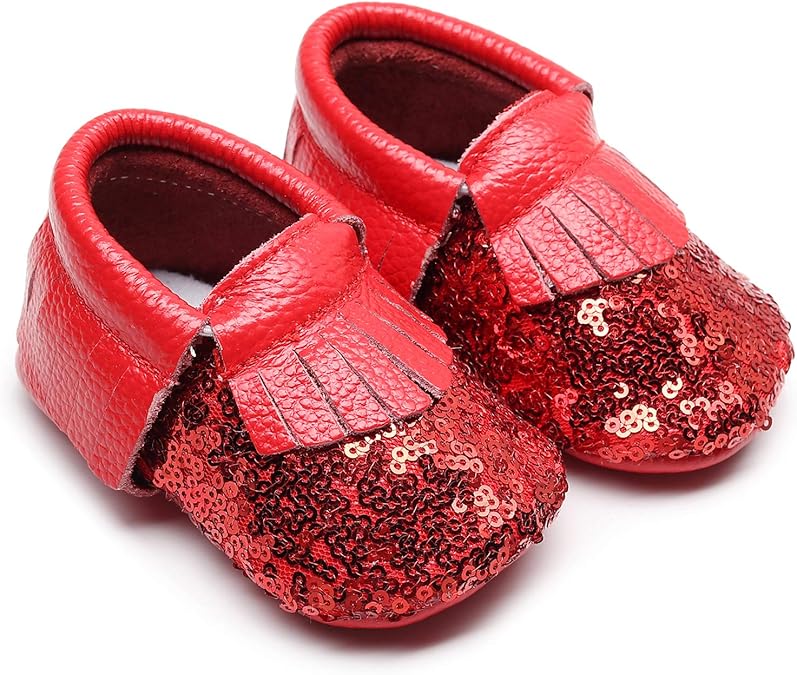 HONGTEYA Glitter Baby Moccasins Girls Genuine